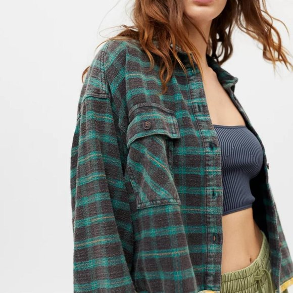 Urban Outfitters Women's Green and Navy Shirt - Picture 5 of 7